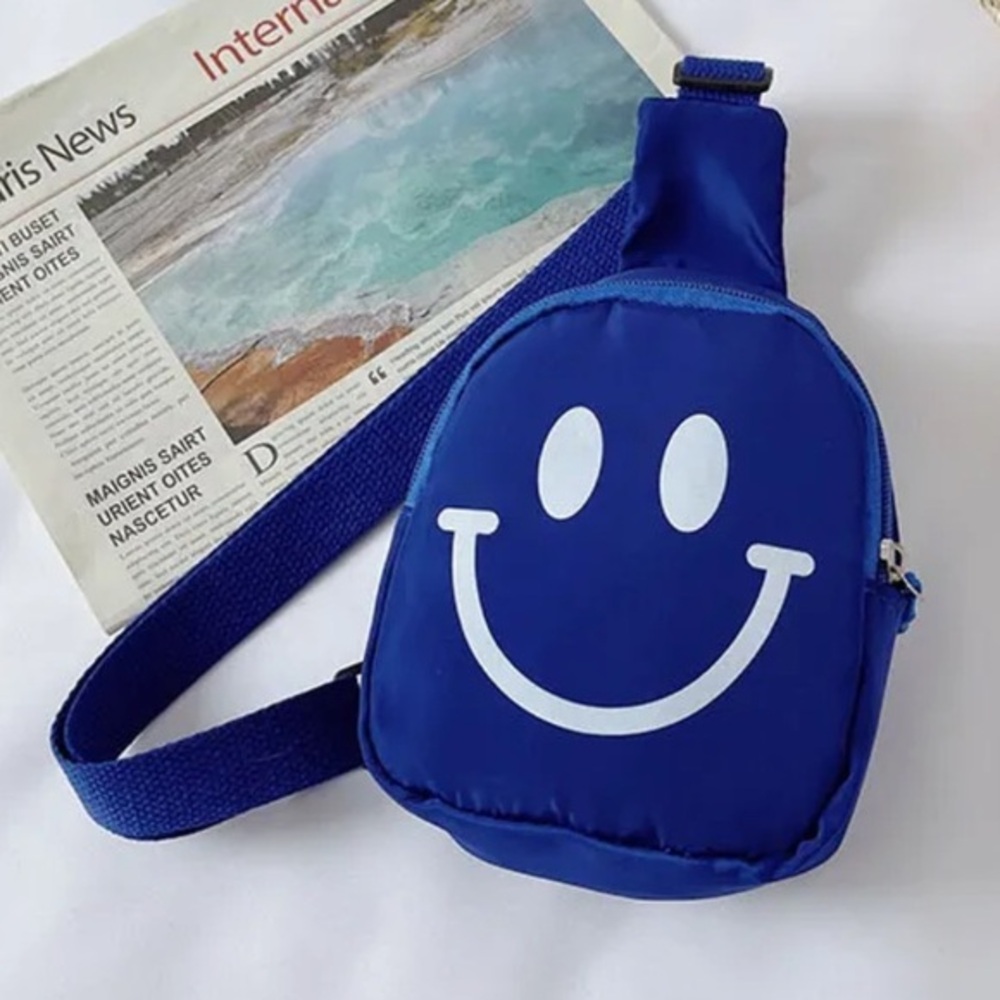 Mini Smiley Face Blue Nylon Travel Mini Bag / Wristlet